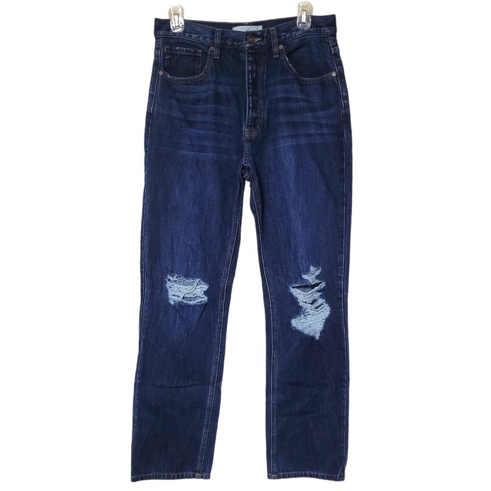 Kancan Dixon Ultra High Rise 90s Distressed Dark Blue Denim Boyfriend Jeans 9/28